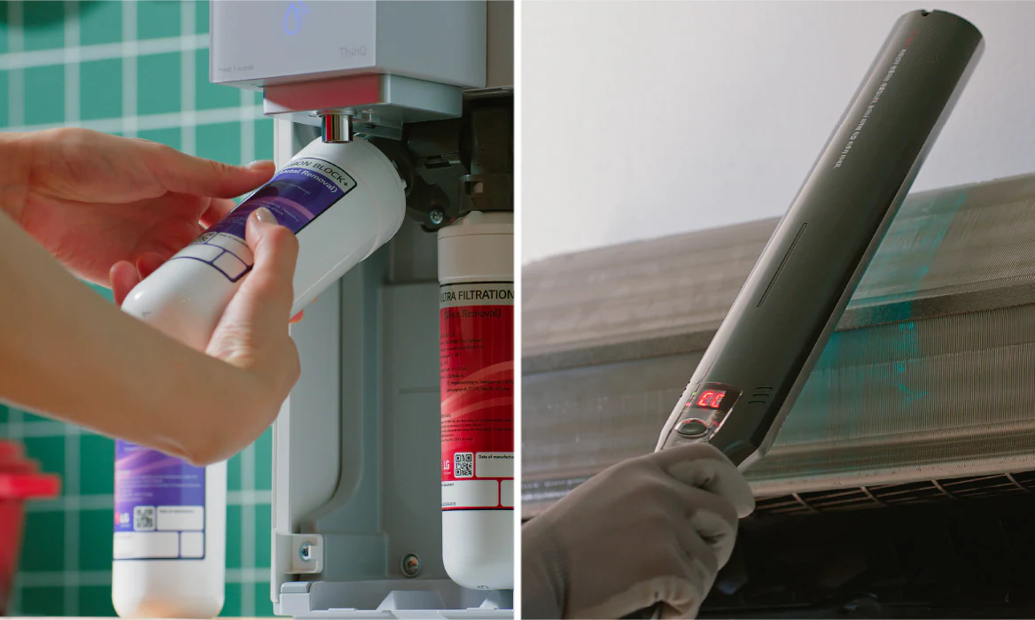 LG technician performing scheduled filter and care service